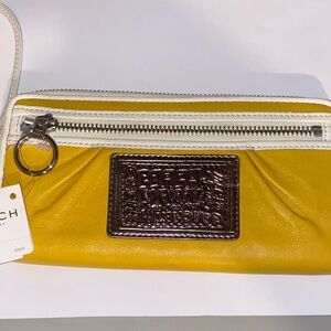Coach Poppy Mustard Yellow & White Wristlet Wallet with Ocelot interior
